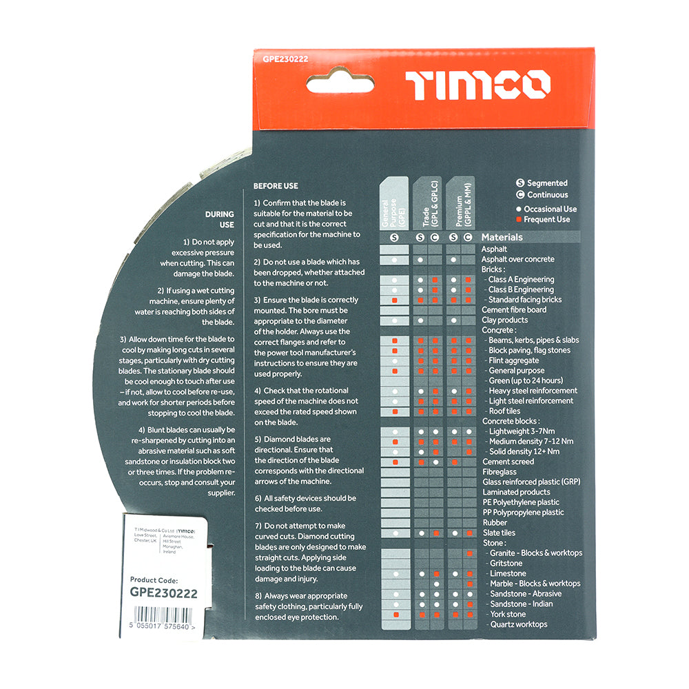 TIMCO Premium Diamond Blade Segmented  - 230 x 22.2 - Image