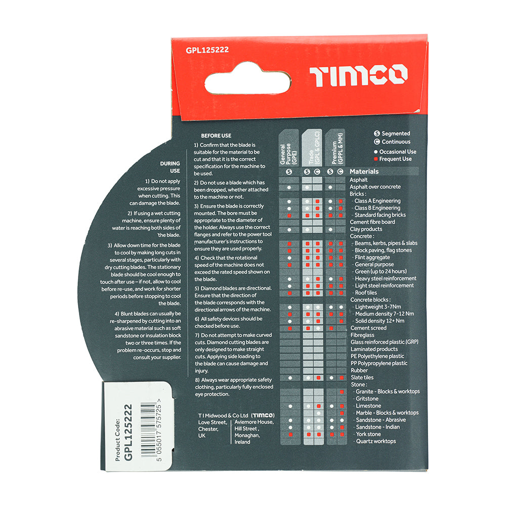 TIMCO Trade Diamond Blade Segmented - 125 x 22.2 - Image