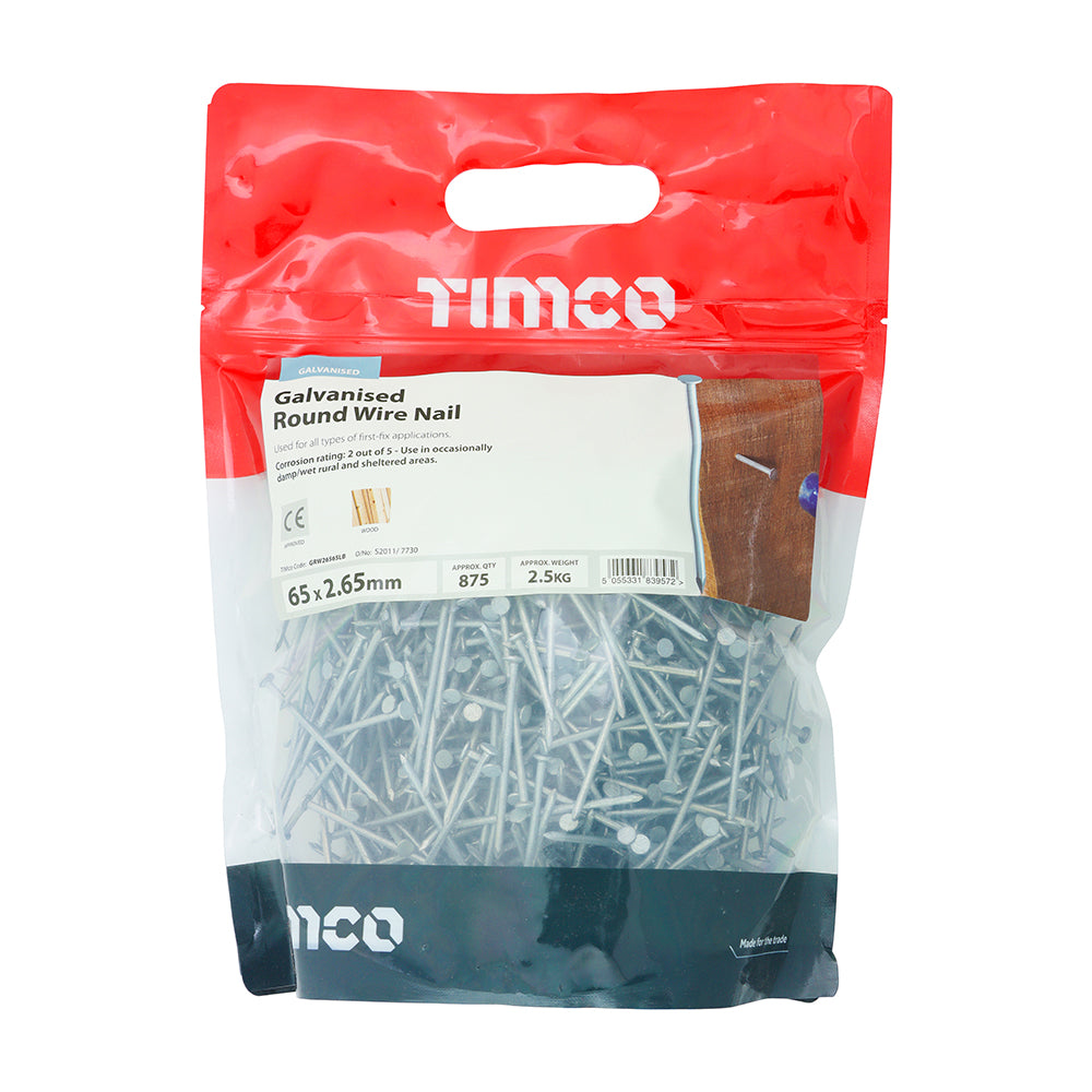 TIMCO Round Wire Nails Galvanised - 65 x 2.65 - Image