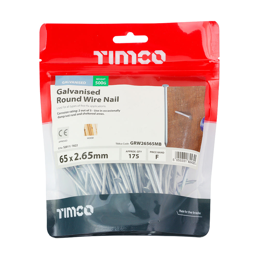 TIMCO Round Wire Nails Galvanised - 65 x 2.65 - Image