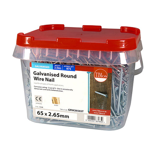 TIMCO Round Wire Nails Galvanised - 65 x 2.65 - Image