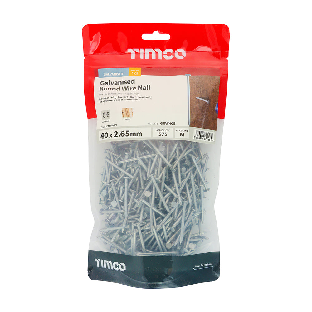 TIMCO Round Wire Nails Galvanised - 40 x 2.65 - Image