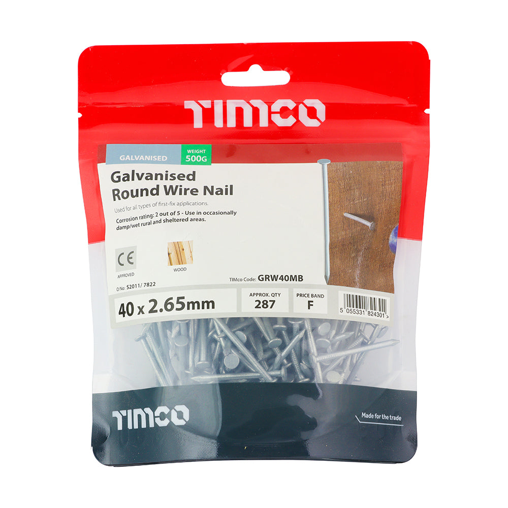 TIMCO Round Wire Nails Galvanised - 40 x 2.65 - Image