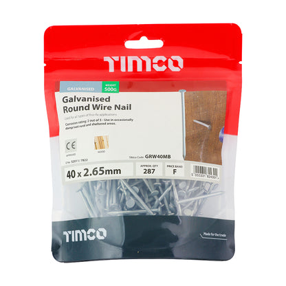 TIMCO Round Wire Nails Galvanised - 40 x 2.65 - Image