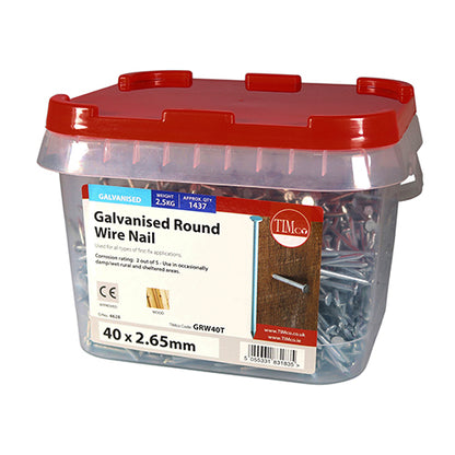 TIMCO Round Wire Nails Galvanised - 40 x 2.65 - Image