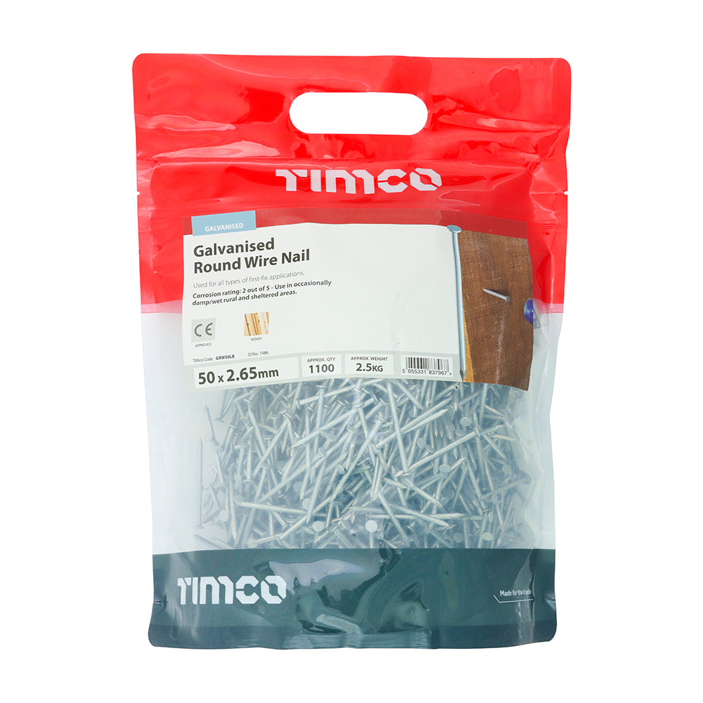 TIMCO Round Wire Nails Galvanised - 50 x 2.65 - Image