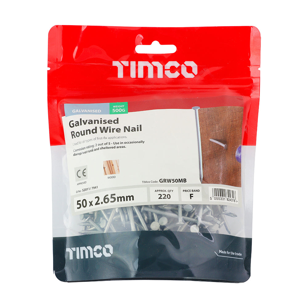 TIMCO Round Wire Nails Galvanised - 50 x 2.65 - Image
