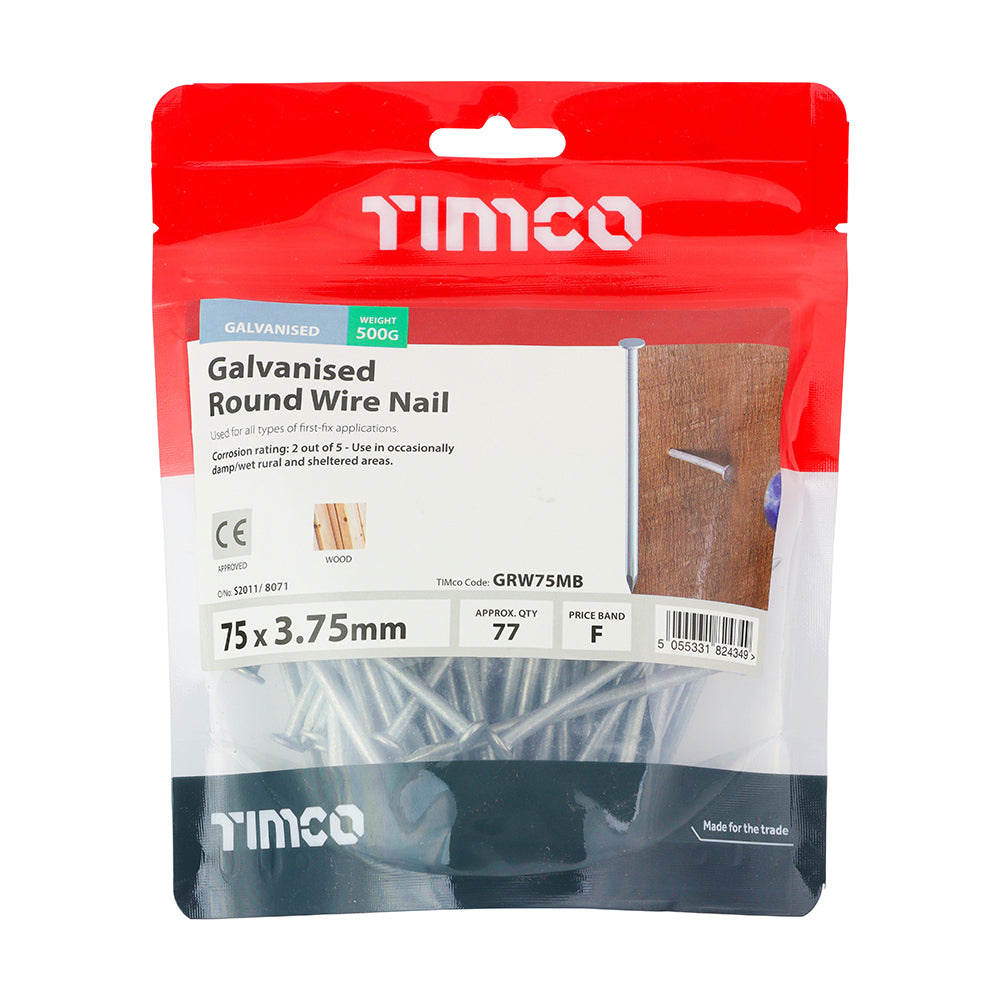 TIMCO Round Wire Nails Galvanised - 75 x 3.75 - Image