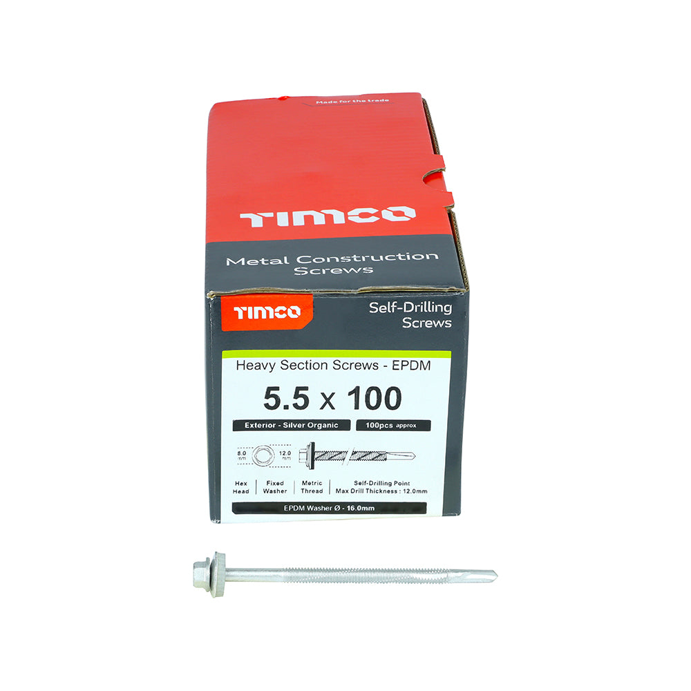TIMCO Self-Drilling Heavy Section Screws Exterior Silver with EPDM Washer - 5.5 x 100 - Image