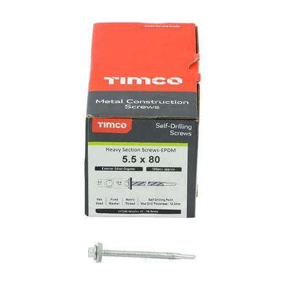 TIMCO Self-Drilling Heavy Section Screws Exterior Silver with EPDM Washer - 5.5 x 80 - Image