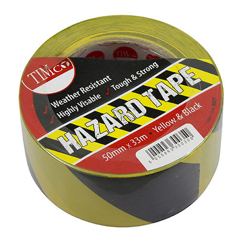 TIMCO Hazard Tape Yellow & Black - 33m x 50mm - Image
