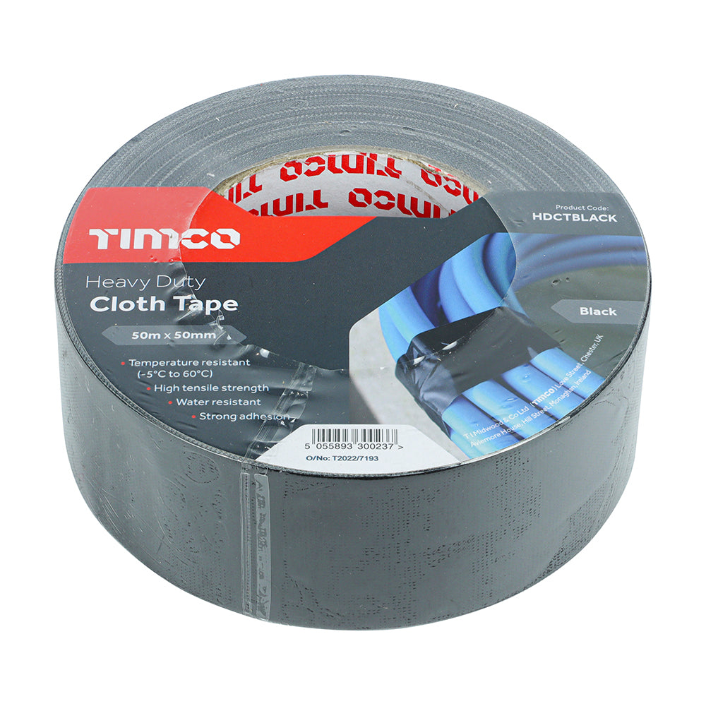TIMCO Heavy Duty Cloth Tape Black - 50m x 50mm - Image