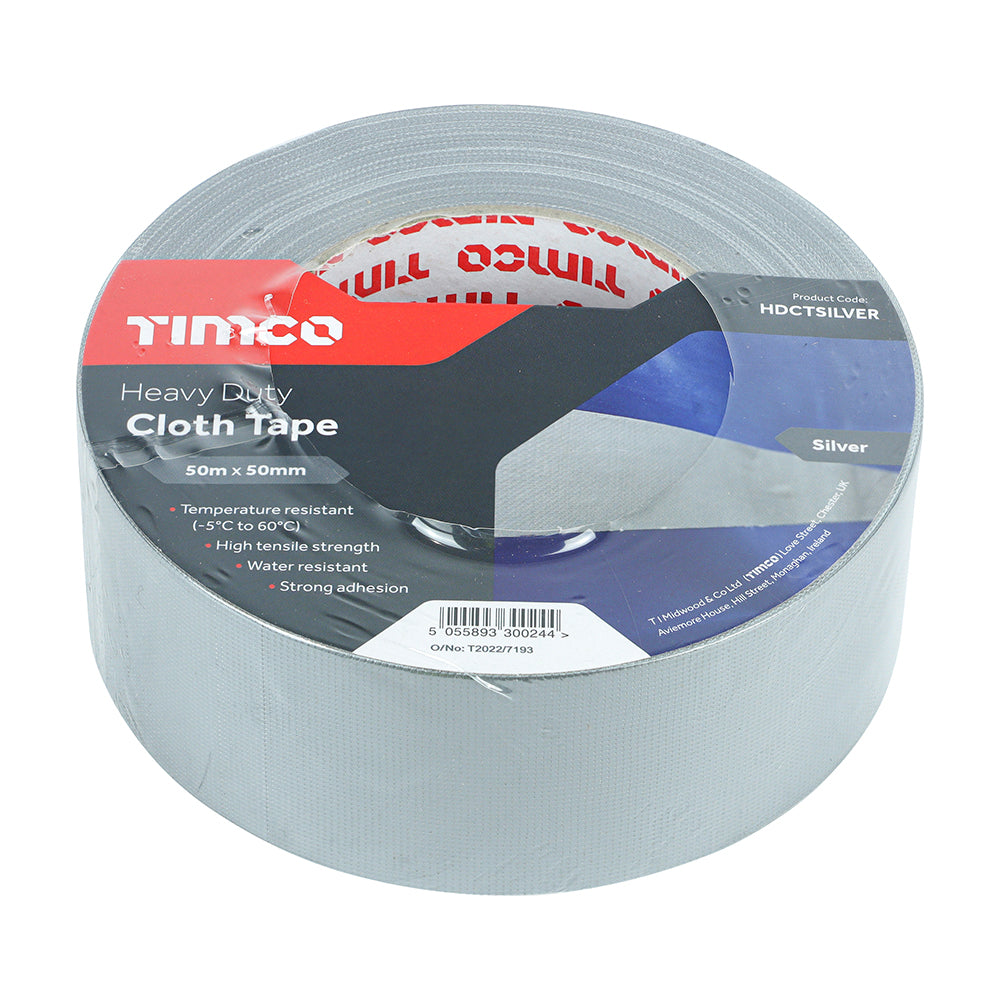 TIMCO Heavy Duty Cloth Tape Silver - 50m x 50mm - Image