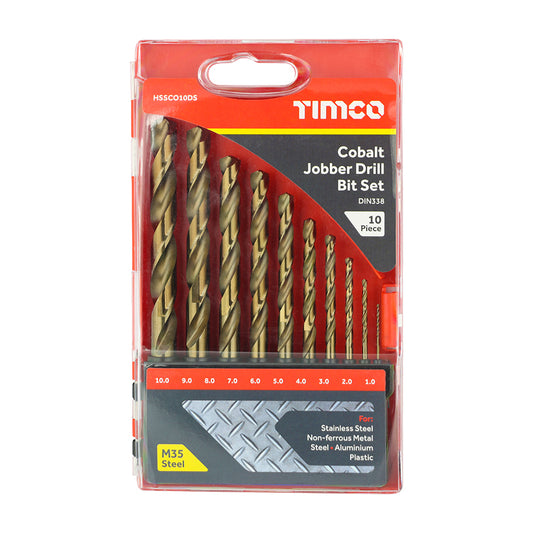 TIMCO HSS Drill Bit Set, M35 Cobalt High Temperature Resistant  Split Point High-Speed Steel Drill Bits for Stainless Steel, Metal, Plastic - 1.0 to 10.0mm - 10 Pcs - Image