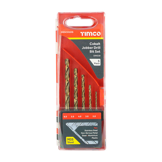 TIMCO HSS Drill Bit Set, M35 Cobalt High Temperature Resistant  Split Point High-Speed Steel Drill Bits for Stainless Steel, Metal, Plastic - 2.0 to 6.0mm - 5 Pcs - Image