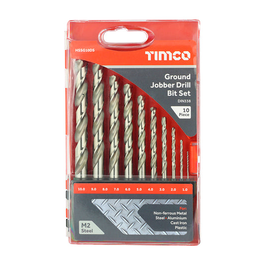 TIMCO HSS Drill Bit Set, M2 Ground Split Point High-Speed Steel Drill Bits for Metal, Plastic - 1.0 to 10.0mm - 10 Pcs - Image
