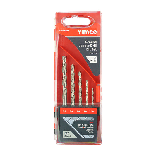 TIMCO HSS Drill Bit Set, M2 Ground Split Point High-Speed Steel Drill Bits for Metal, Plastic - 2.0 to 6.0mm - 5 Pcs - Image