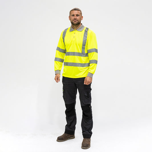 TIMCO Hi-Visibility Polo Shirt Long Sleeve Yellow - XXXX Large - Image