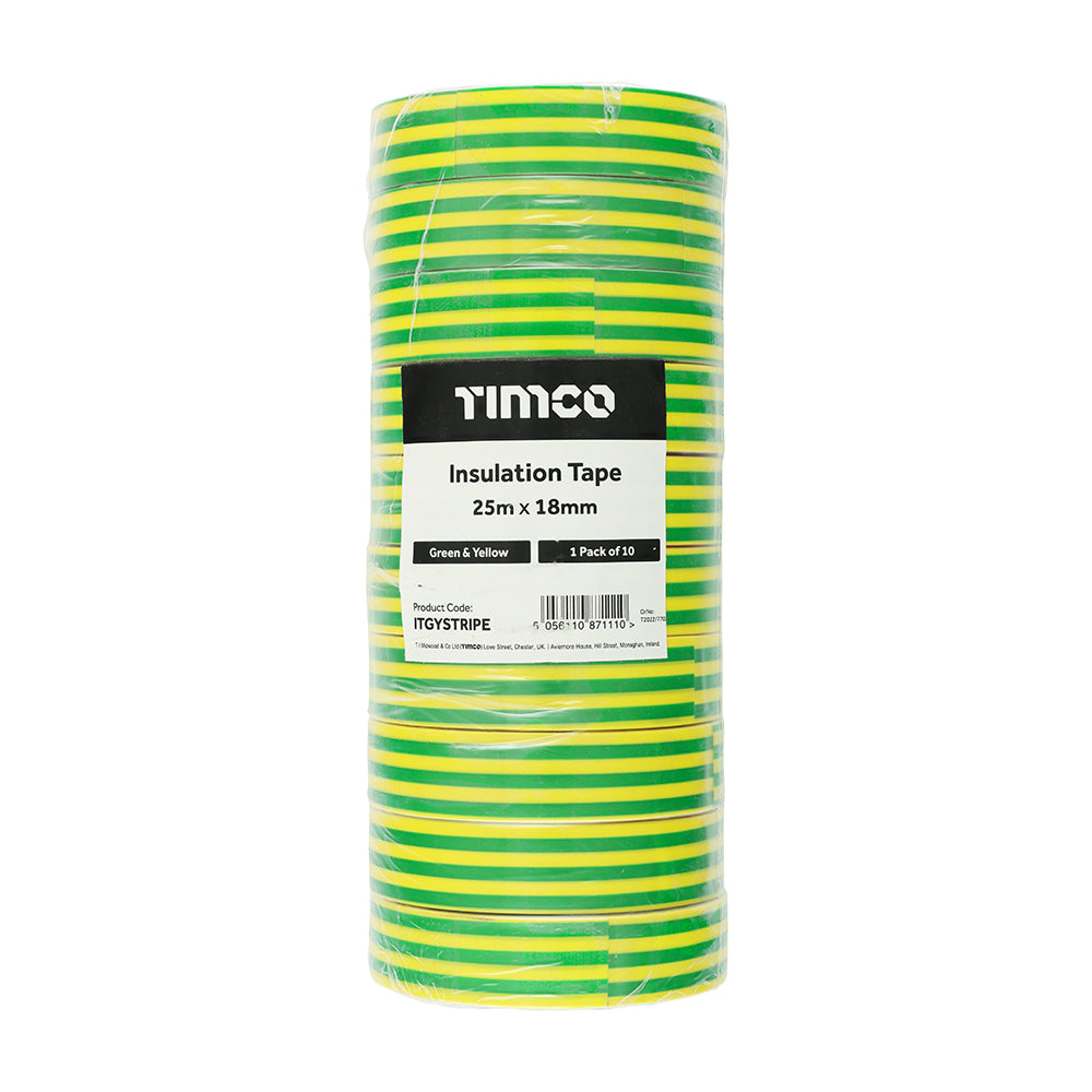 TIMCO PVC Insulation Tape Yellow & Green Stripe - 25m x 18mm - Image