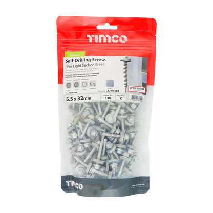 TIMCO Self-Drilling Light Section Screws Exterior Silver with EPDM Washer - 5.5 x 32 - Image