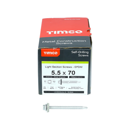 TIMCO Self-Drilling Light Section Screws Exterior Silver with EPDM Washer - 5.5 x 70 - Image