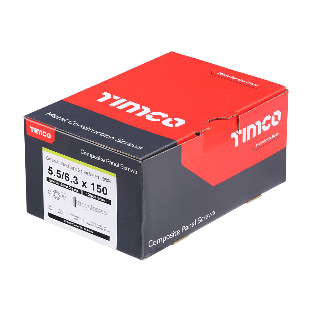 TIMCO Self-Drilling Light Section Composite Panel Exterior Silver Screws with EPDM Washer - 5.5/6.3 x 150 - Image