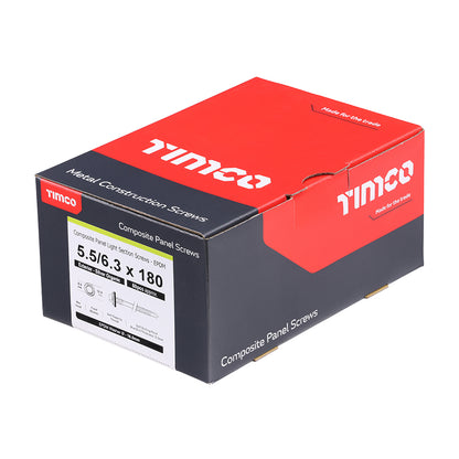 TIMCO Self-Drilling Light Section Composite Panel Exterior Silver Screws with EPDM Washer - 5.5/6.3 x 180 - Image