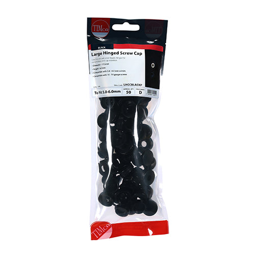 TIMCO Hinged Screw Caps Large Black - To fit 5.0 to 6.0 Screw - Image