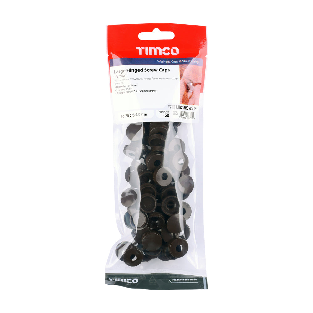 TIMCO Hinged Screw Caps Large Brown - To fit 5.0 to 6.0 Screw - Image