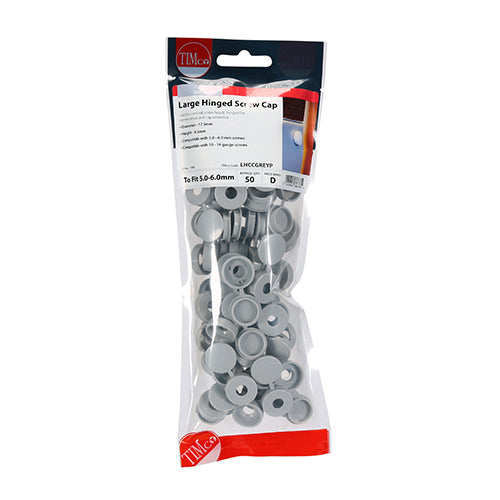 TIMCO Hinged Screw Caps Large Light Grey - To fit 5.0 to 6.0 Screw - Image