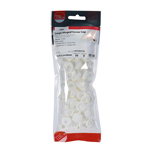 TIMCO Hinged Screw Caps Large White - To fit 5.0 to 6.0 Screw - Image