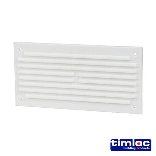 Timloc Internal Plastic Louvre Mini Grille Vent with Flyscreen  White - 166 x 85mm - Image
