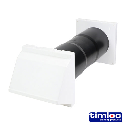 Timloc Aero Core Through Wall Vent Set with Cowl and Baffle White - Ø127 x 350mm - Image