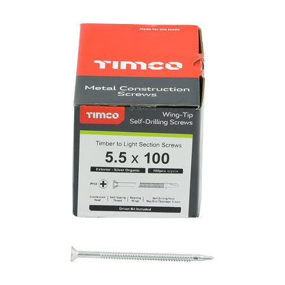 TIMCO Self-Drilling Wing-Tip Steel to Timber Light Section Exterior Silver Screws  - 5.5 x 100 - Image