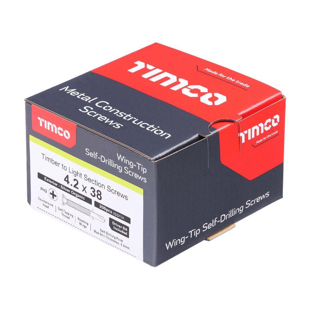 TIMCO Self-Drilling Wing-Tip Steel to Timber Light Section Exterior Silver Screws  - 4.2 x 38 - Image
