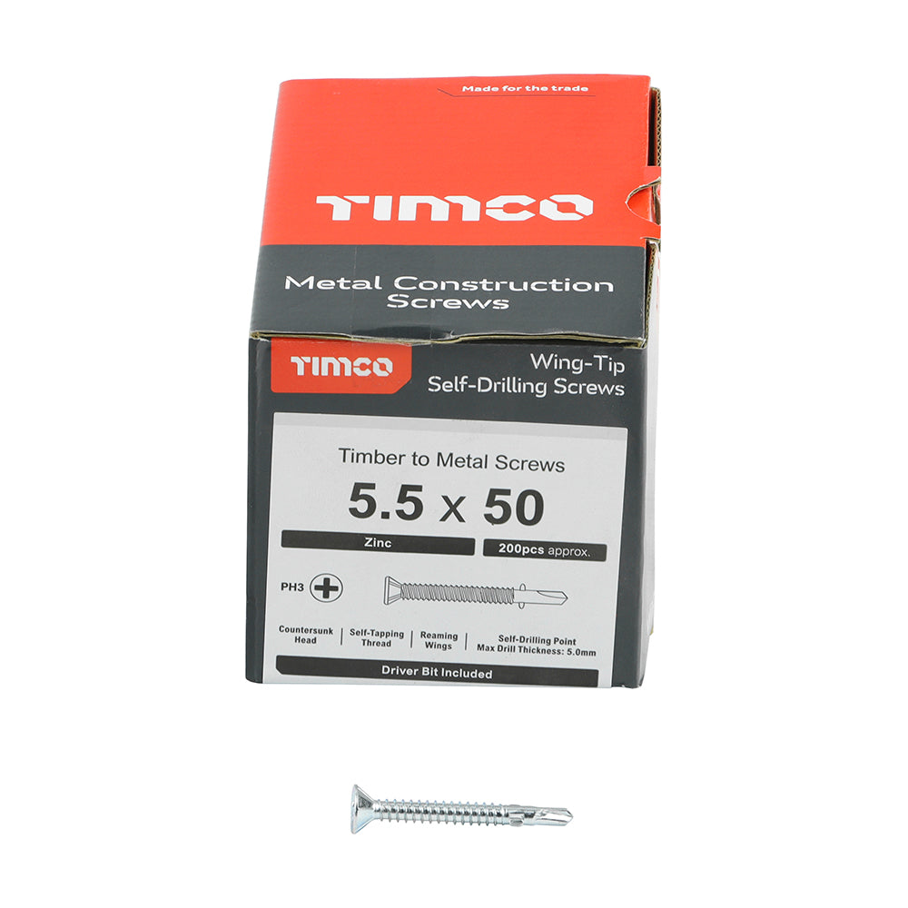 TIMCO Self-Drilling Wing-Tip Steel to Timber Light Section Silver Screws  - 5.5 x 50 - Image
