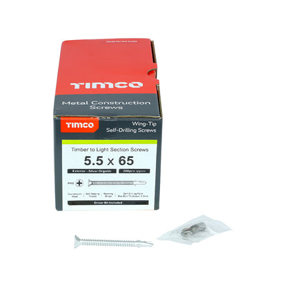 TIMCO Self-Drilling Wing-Tip Steel to Timber Light Section Exterior Silver Screws  - 5.5 x 65 - Image