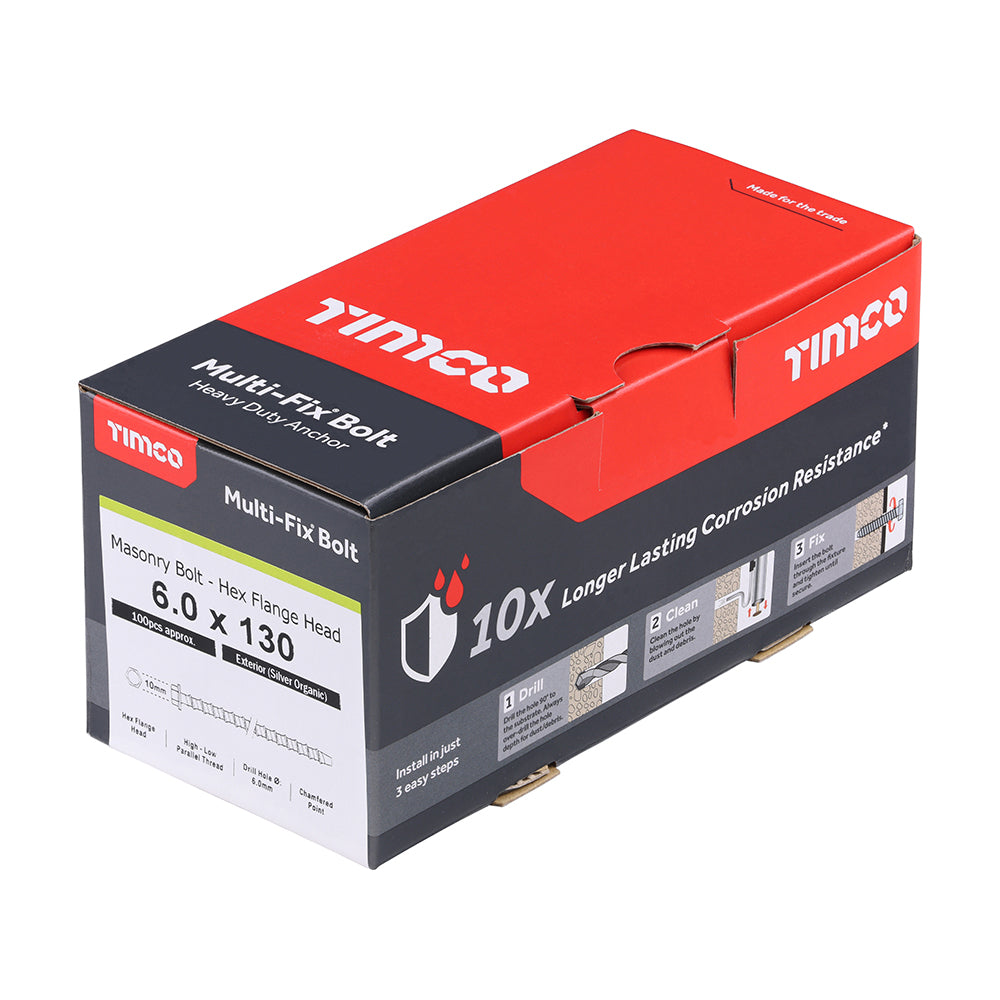 TIMCO Multi-Fix Bolts Hex Flange Head Exterior Silver - 6.0 x 130 - Image