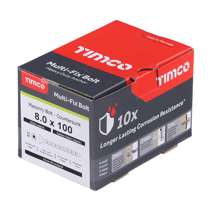 TIMCO Multi-Fix Bolt Countersunk Exterior Silver - 8.0 x 100/M10 - Image