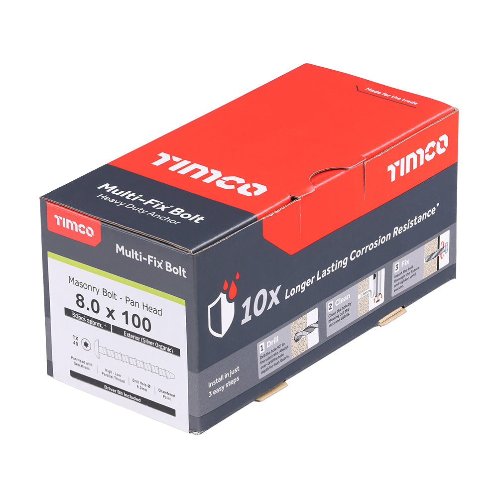 TIMCO Multi-Fix Bolt Pan Head Exterior Silver - 8.0 x 100/M10 - Image
