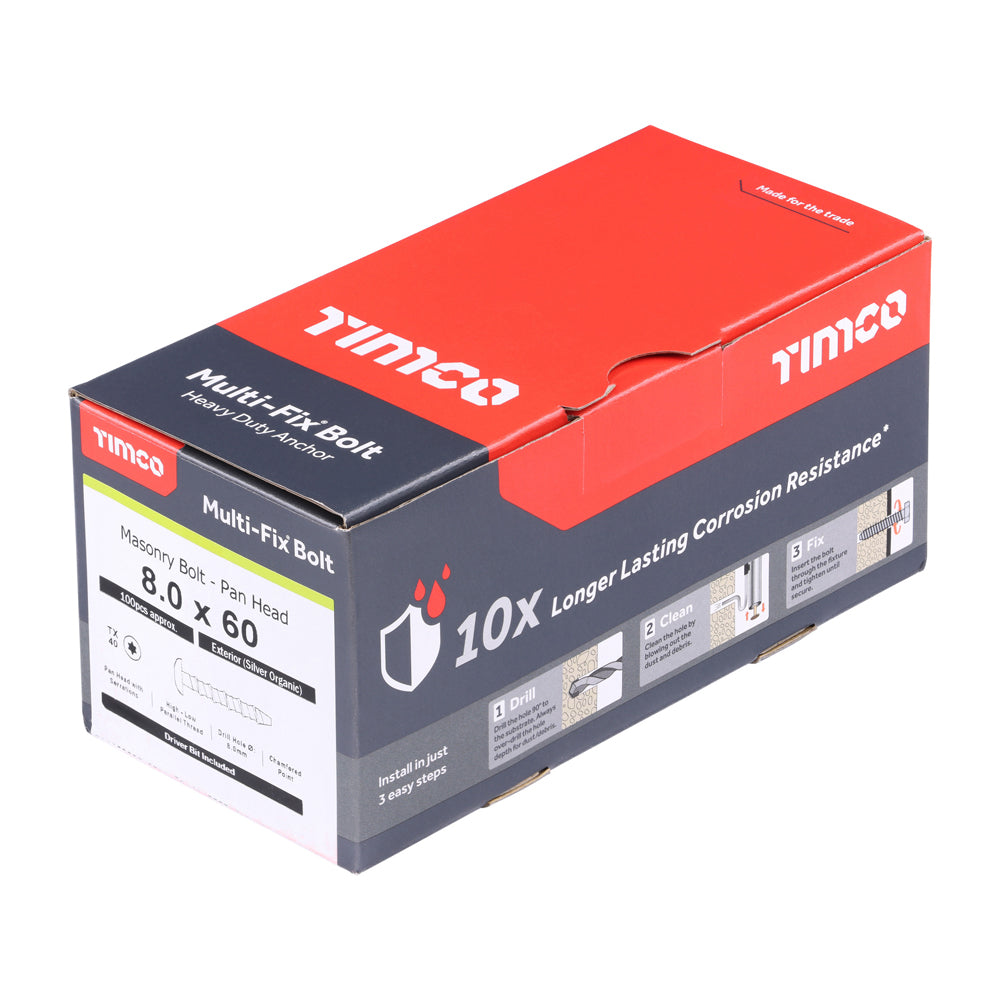TIMCO Multi-Fix Bolt Pan Head Exterior Silver - 8.0 x 60/M10 - Image