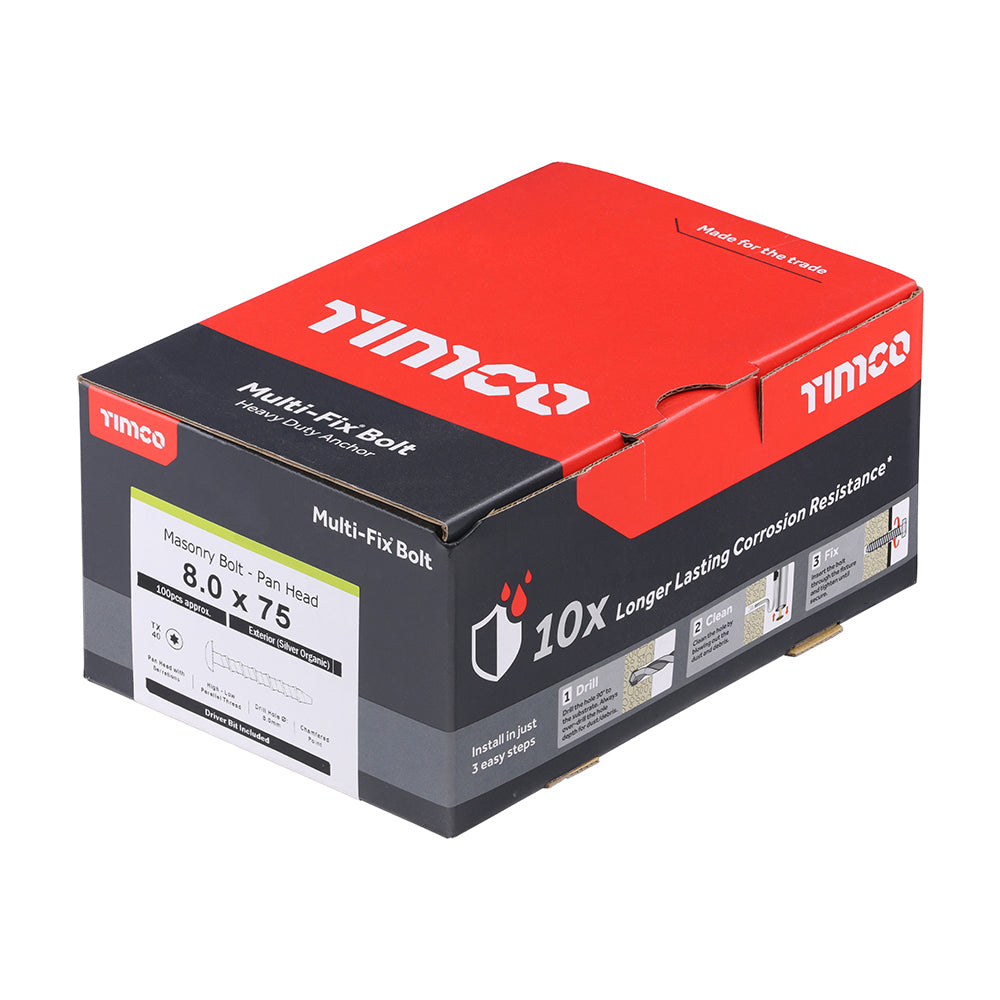 TIMCO Multi-Fix Bolt Pan Head Exterior Silver - 8.0 x 75/M10 - Image