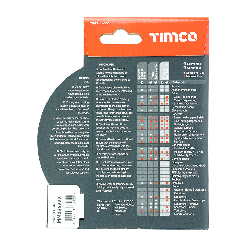 TIMCO Premium Diamond Blade Continuous  - 125 x 22.2 - Image