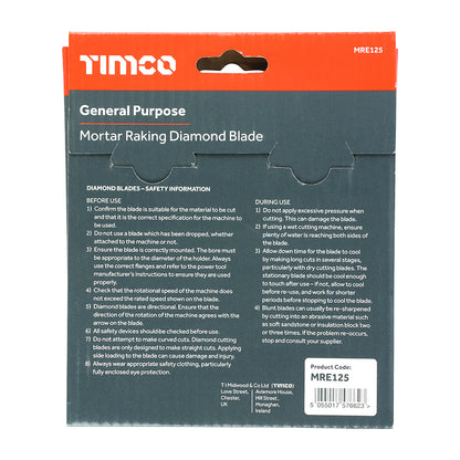 TIMCO General Purpose Mortar Raking Diamond Blade - 125 x 22.2 - Image