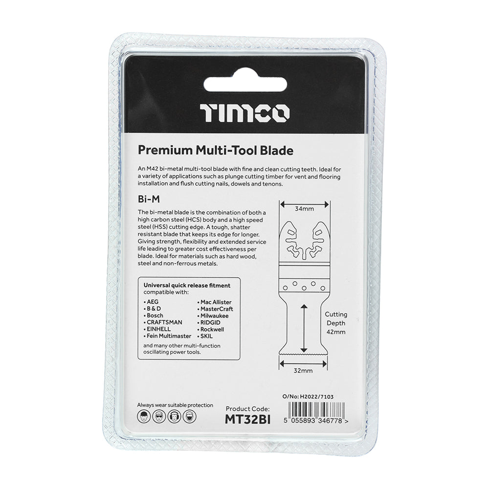 TIMCO Multi-Tool Fine Cut Blade For Wood/Metal Bi-Metal - 32mm - Image