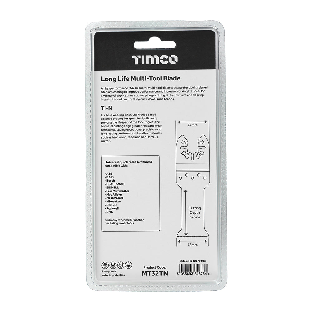 TIMCO Multi-Tool Fine Cut Blade For Wood/Metal Titanium Coated Bi-Metal - 32mm - Image