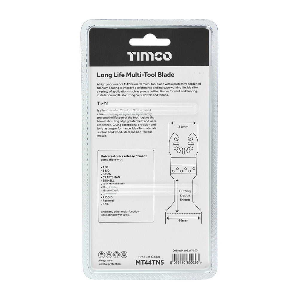 TIMCO Multi-Tool Fine Cut Blades For Wood/Metal Titanium Coated Bi-Metal - 44mm - Image