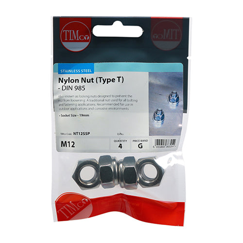 TIMCO Nylon Insert Nuts Type T DIN985 A2 Stainless Steel - M12 - Image