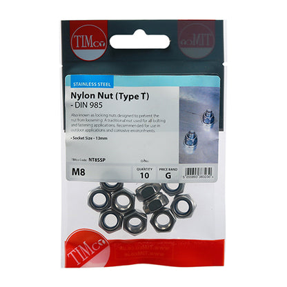 TIMCO Nylon Insert Nuts Type T DIN985 A2 Stainless Steel - M8 - Image