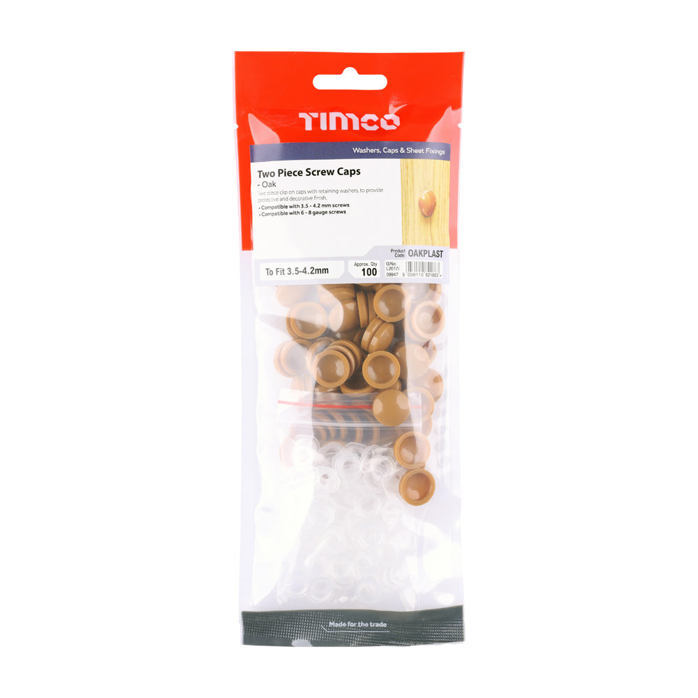 TIMCO Two Piece Screw Caps Oak - To Fit 3.5 to 4.2 Screw - Image